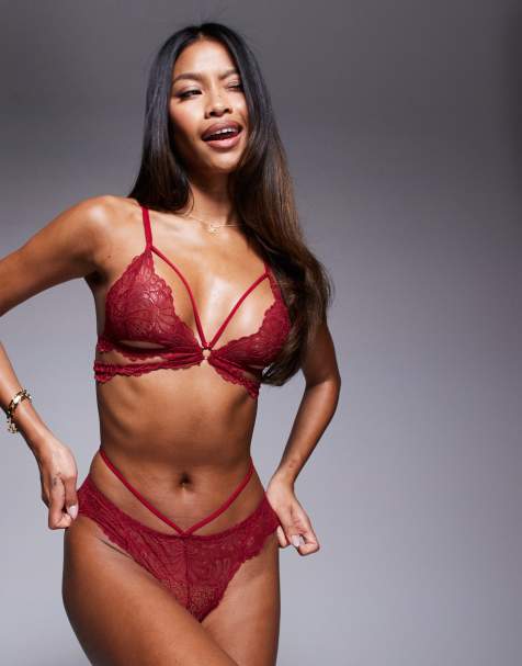 ASOS DESIGN – Kimmy – Vinrött underklädesset i spets med smala remmar - view 1
