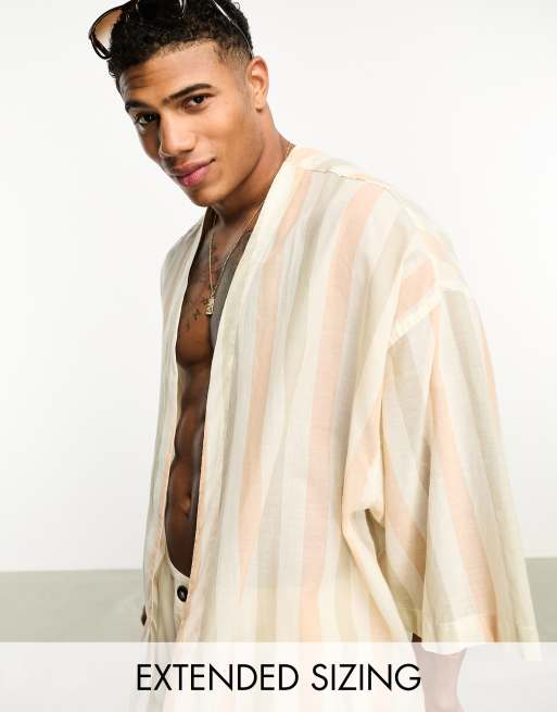 ASOS DESIGN - Kimono a righe in tonalità neutre