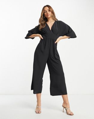 Asos Design Kimono Culotte Jumpsuit In Black