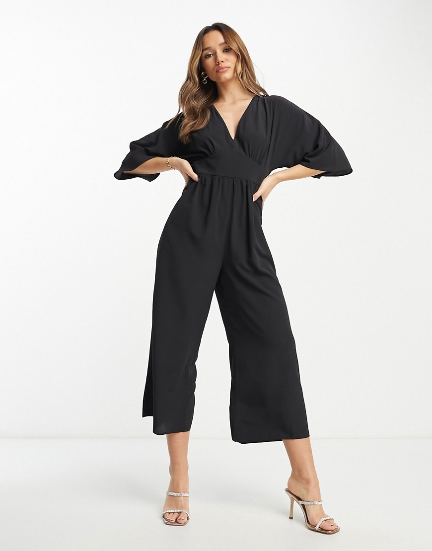 ASOS DESIGN kimono culotte jumpsuit in black