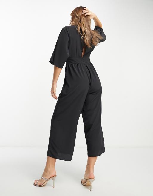 NaaNaa Petite satin jumpsuit in black