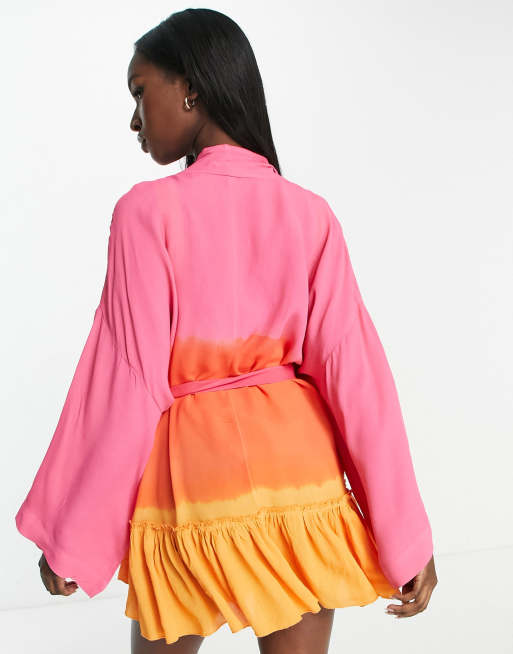 ASOS DESIGN - Kimono de plage court à imprimé dégradé avec ceinture et ourlet plongeant, 2 de 4