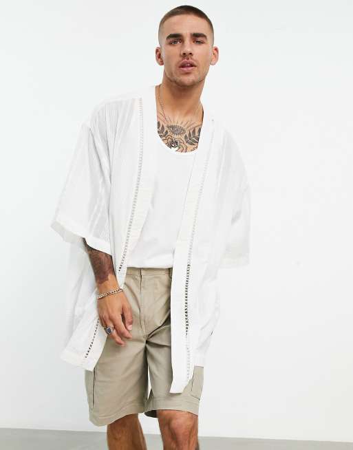 ASOS DESIGN - Kimono in cotone testurizzato a righe