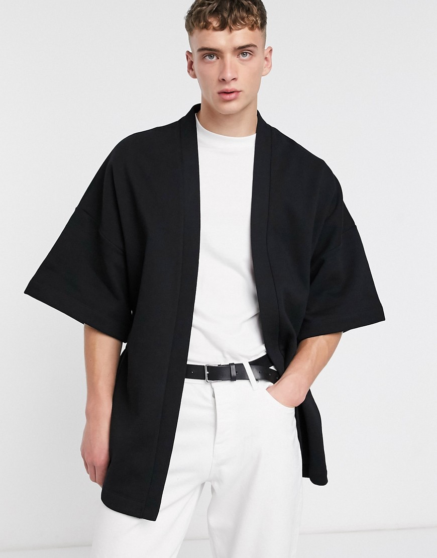 ASOS DESIGN - Kimono in jersey con cintura-Nero
