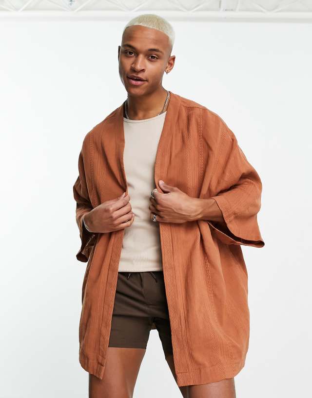 ASOS DESIGN kimono in light brown in textured fabric