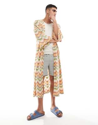 Asos Design Kimono In Peach And Lime Crochet Knit Stripe-multi