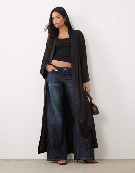 ASOS DESIGN kimono long oversize jacquard noir - view 1