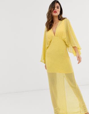 Asos design maxi dress with outlet linear sequin and yellow floral beading