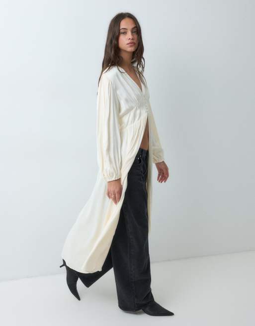 ASOS DESIGN kimono med rynkdetalj i krämfärgad, 3 av 5