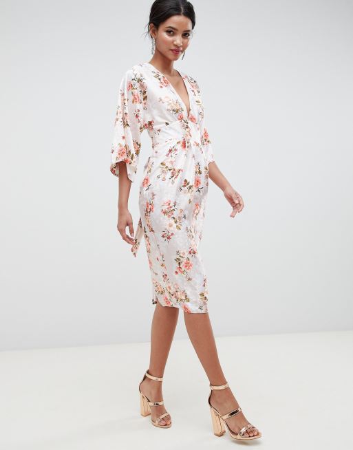 ASOS DESIGN Kimono Midi Dress In Printed Floral Jacquard | ASOS