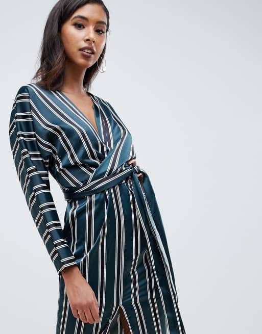 asos design kimono midi dress with delicate beaded embellishment in stripe wrap waist Men's Pant V-Neck Beaded Dress 28894 Color:Field of Flowers