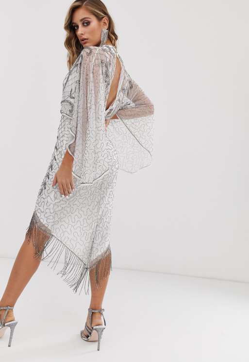 ASOS DESIGN kimono midi dress with delicate beaded embellishment