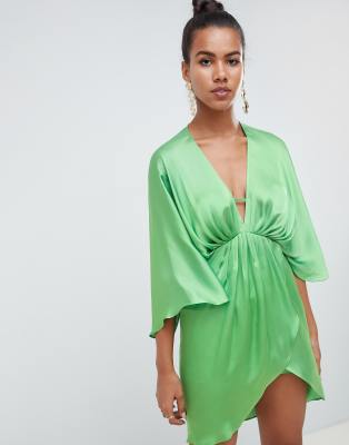 green satin kimono