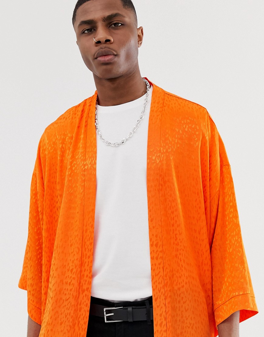 ASOS DESIGN - Kimono oversize con stampa leopardata tono su tono-Arancione