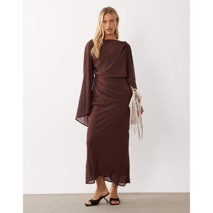asos design kimono sleeve sash midi dress in soft jacquard cape detail draped midaxi with open back chocolate pant-waist:L INV-342864 it combines comfort and Lilly Pulitzer Dev Dress Pink