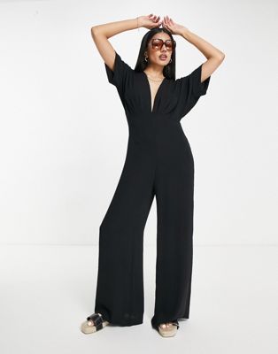 Asos Design Kimono Sleeve Culotte Jumpsuit In Black