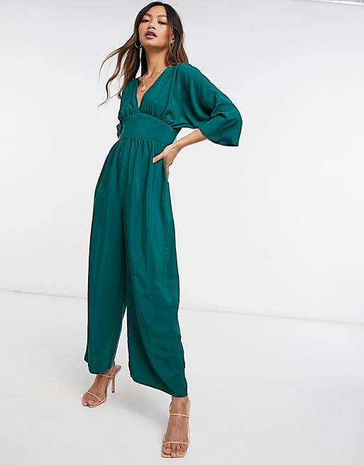  kimono sleeve culotte jumpsuit in forest green 
