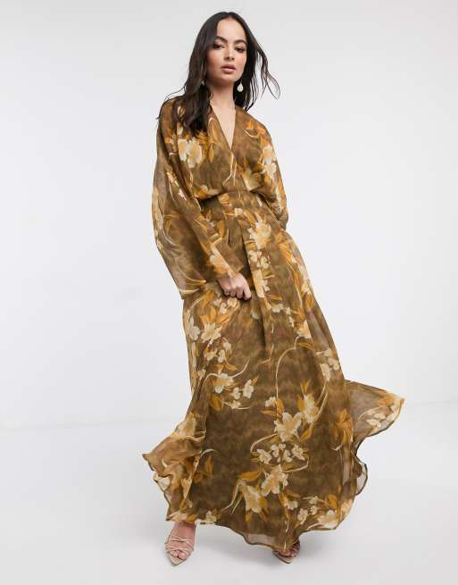 ASOS DESIGN kimono sleeve maxi dress in oversized floral print