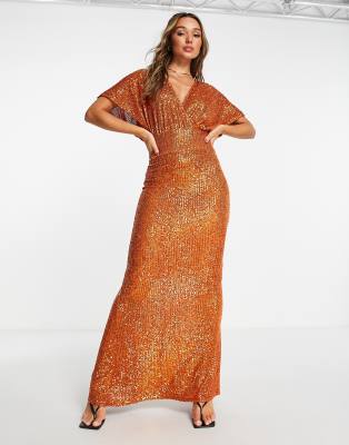 asos sequin kimono maxi dress ASOS DESIGN Tall kimono sleeve maxi dress in sequin in olive