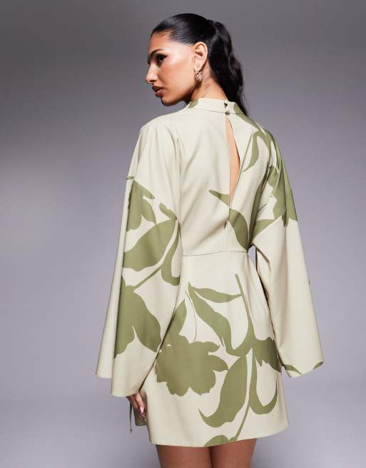 ASOS DESIGN kimono sleeve mini dress in two tone floral ASOS