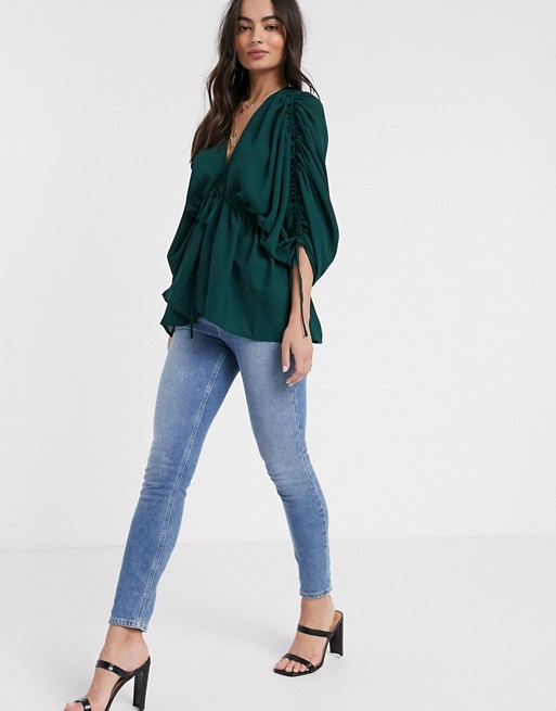 ASOS DESIGN kimono sleeve top with channelling detail in Green