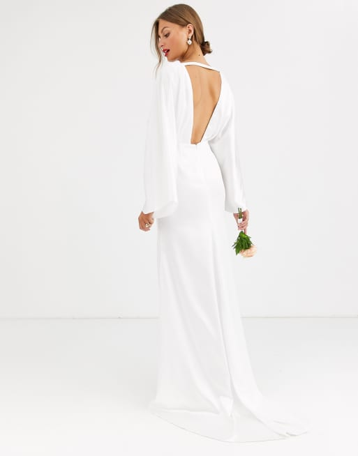 ASOS DESIGN kimono sleeve wedding dress in satin WHITE