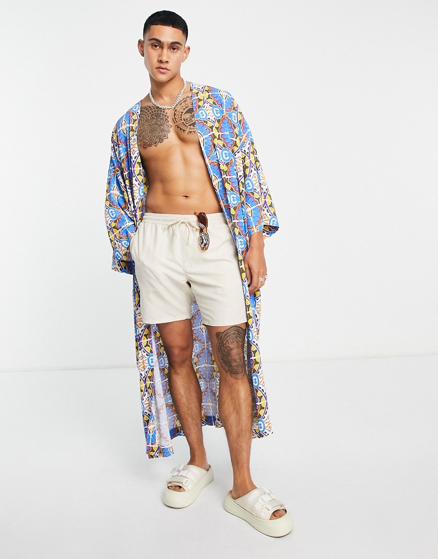 Kimono taglio lungo con stampa fantasia-Blu - ASOS DESIGN novita uomo Blu