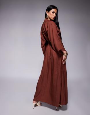 ASOS DESIGN kimono wrap around midi dress in dark brown