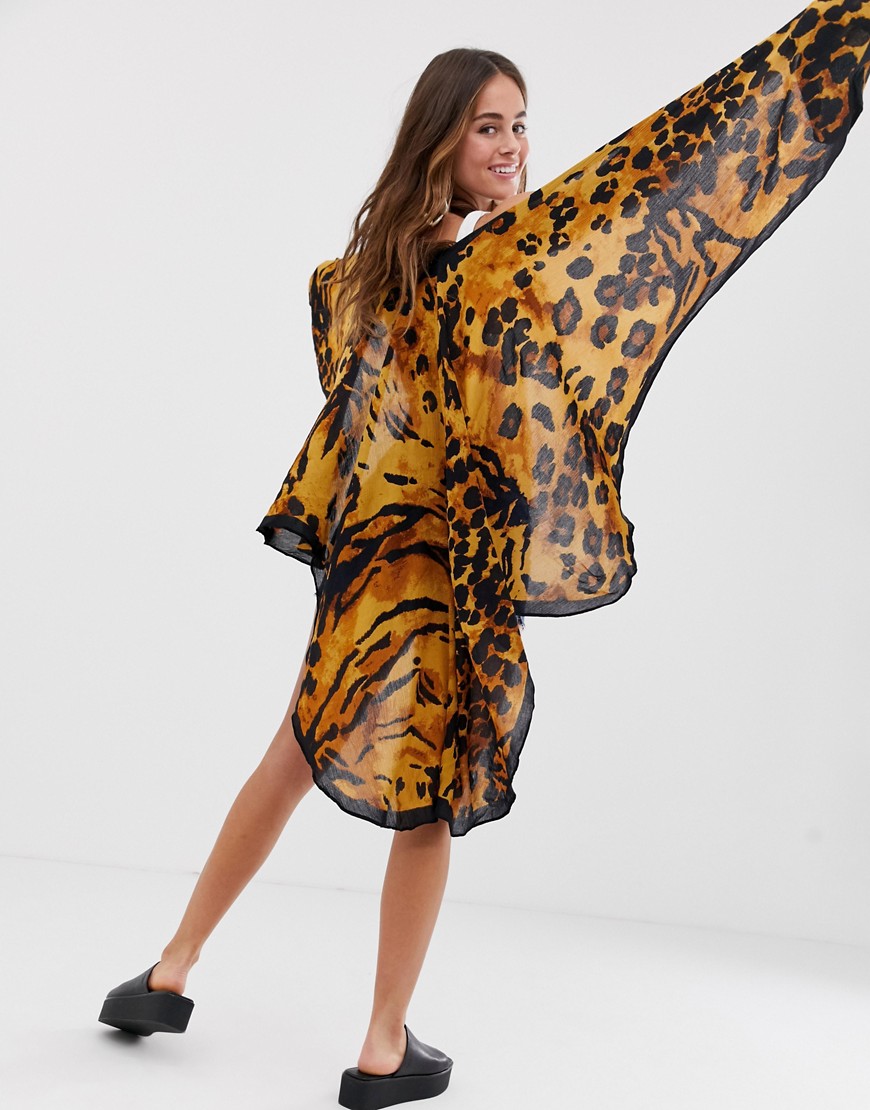 ASOS DESIGN - Kimonocape met luipaardprint-Multi