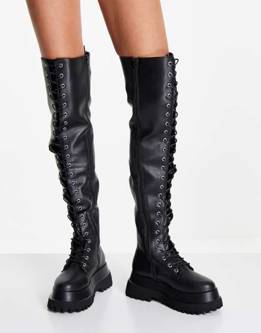 ASOS DESIGN Kindly chunky lace up over the knee boots in black ASOS