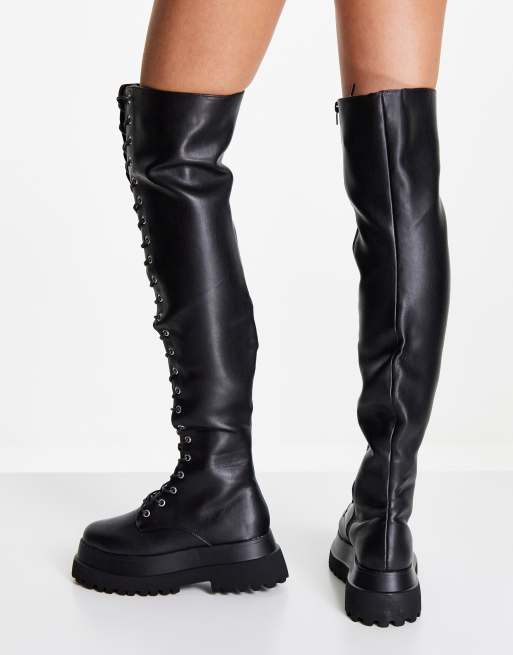 ASOS DESIGN - Kindly - Cuissardes chunky à lacets - Noir, 2 de 4