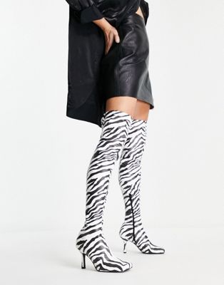 ASOS DESIGN Kindred heeled square toe over the knee boots in zebra - ASOS Price Checker
