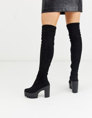 black chunky knee high boots