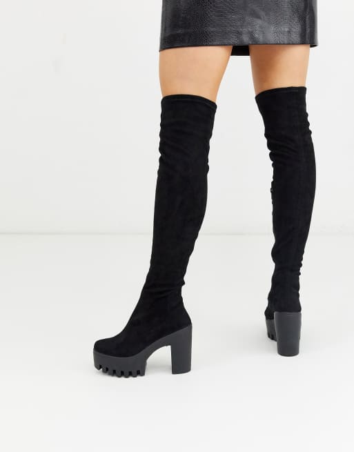 Black chunky shop thigh high boots