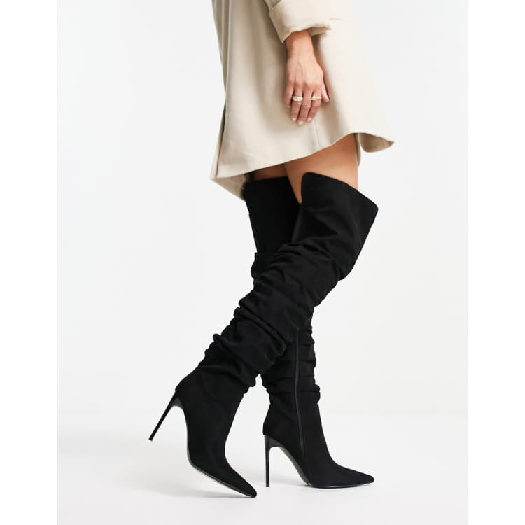 ASOS DESIGN Kingdom heeled ruched over the knee boots in black