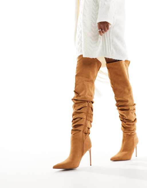 Tan over the store knee high heel boots