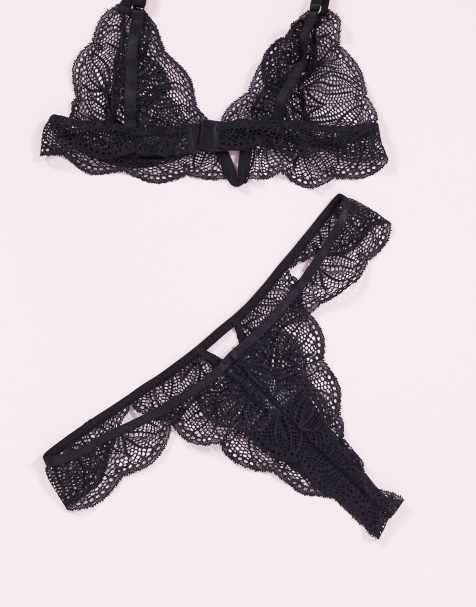 ASOS DESIGN Kinsley lace lingerie thong in black - view 1