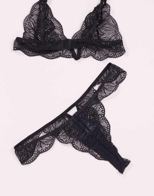ASOS DESIGN Kinsley lace thong in black