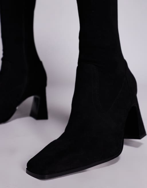 ASOS DESIGN Kira chisel toe over the knee boots in black suedette