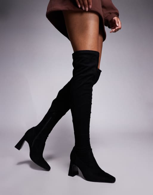 ASOS DESIGN Kira chisel toe over the knee boots in black suedette