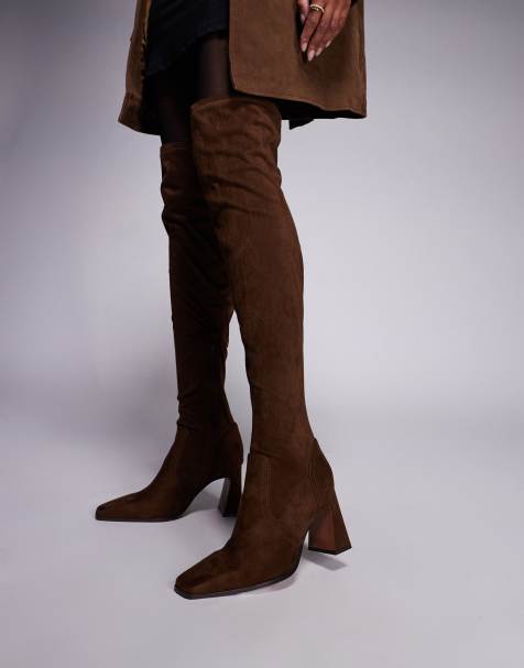 ASOS DESIGN Kira chisel toe over the knee boots in chocolate suedette - view 1