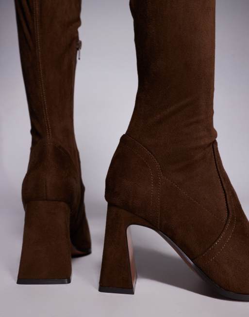ASOS DESIGN Kira chisel toe over the knee boots in chocolate suedette