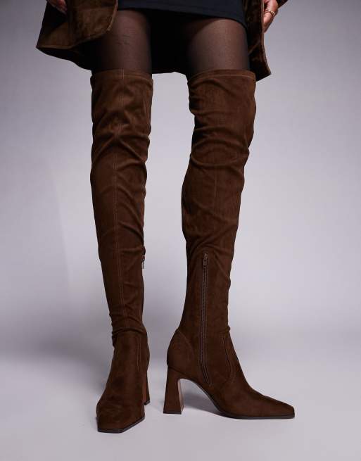 ASOS DESIGN Kira chisel toe over the knee boots in chocolate suedette