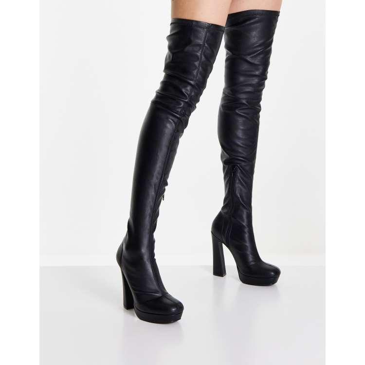 ASOS DESIGN Kira high heeled platform over the knee boots in black