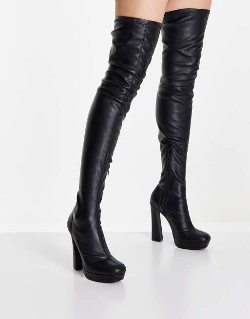 ASOS DESIGN Kira high heeled platform over the knee boots in black