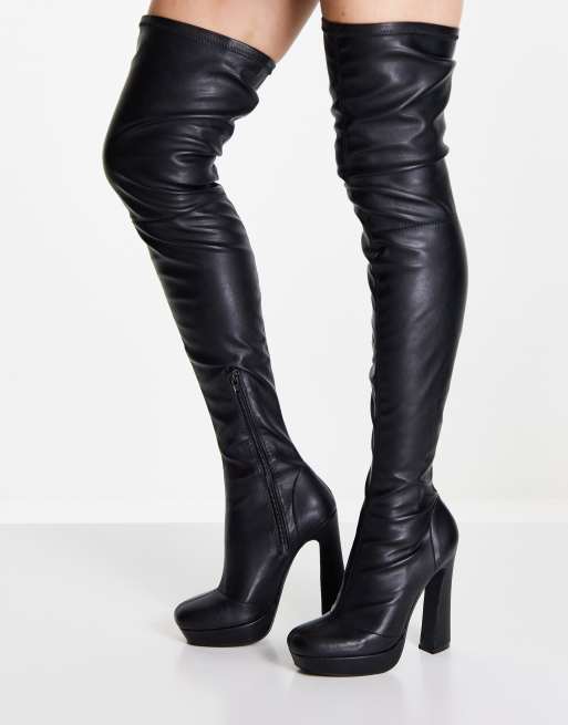 ASOS DESIGN Kira high-heeled platform over the knee boots in black