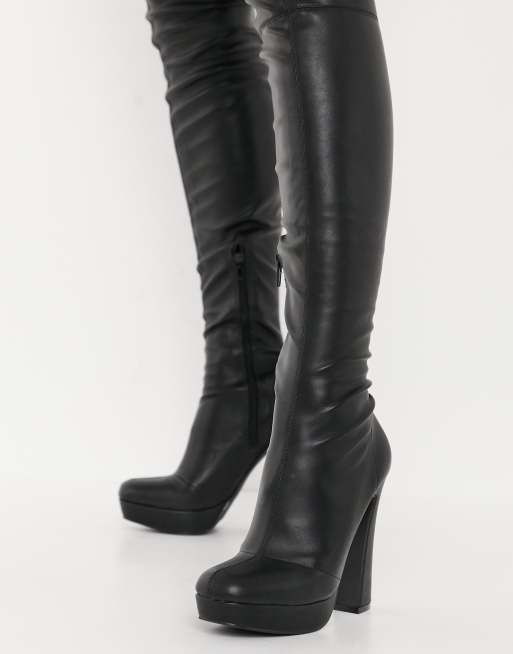 Asos Design Kira Overknee Stiefel Mit Plateausohle In Schwarz Asos