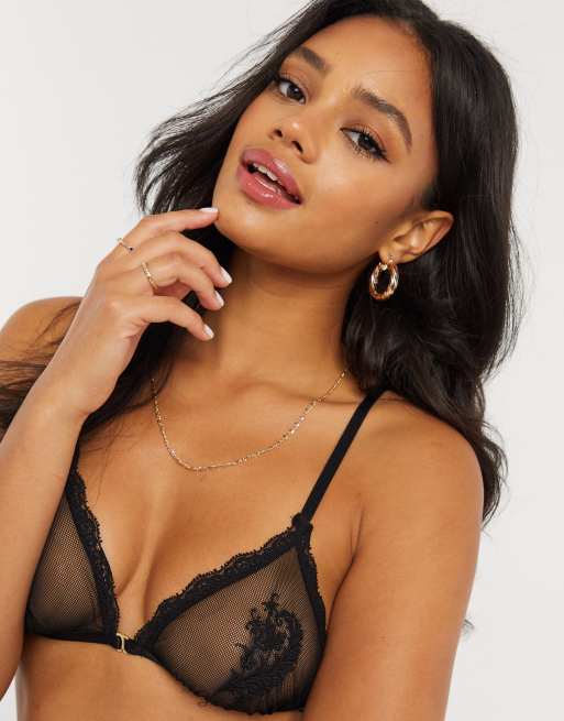 ASOS DESIGN Kirek - Reggiseno a triangolo in morbido pizzo con ricami e laccetti  