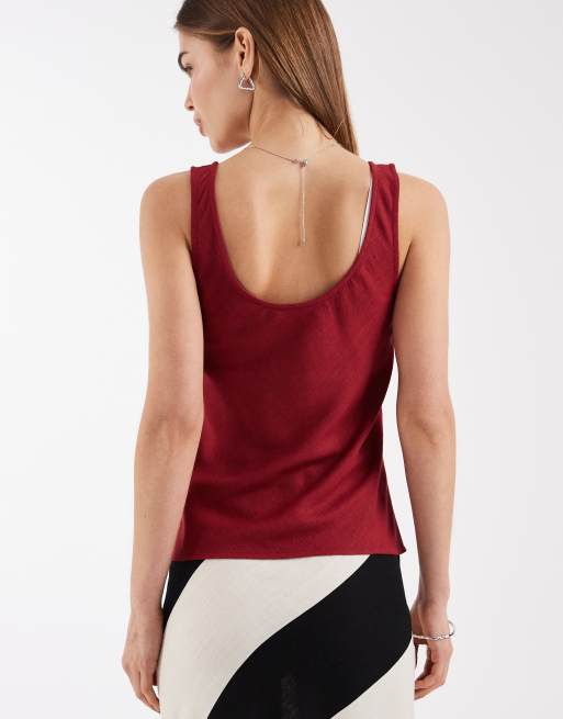 ASOS DESIGN - Kirsebærrød cami-top i hør med dyb rund hals, 4 af 4