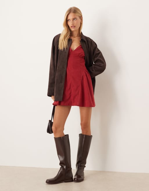 ASOS DESIGN - Kirsebærrød minikjole med korsettalje og pufærmer, 2 af 4